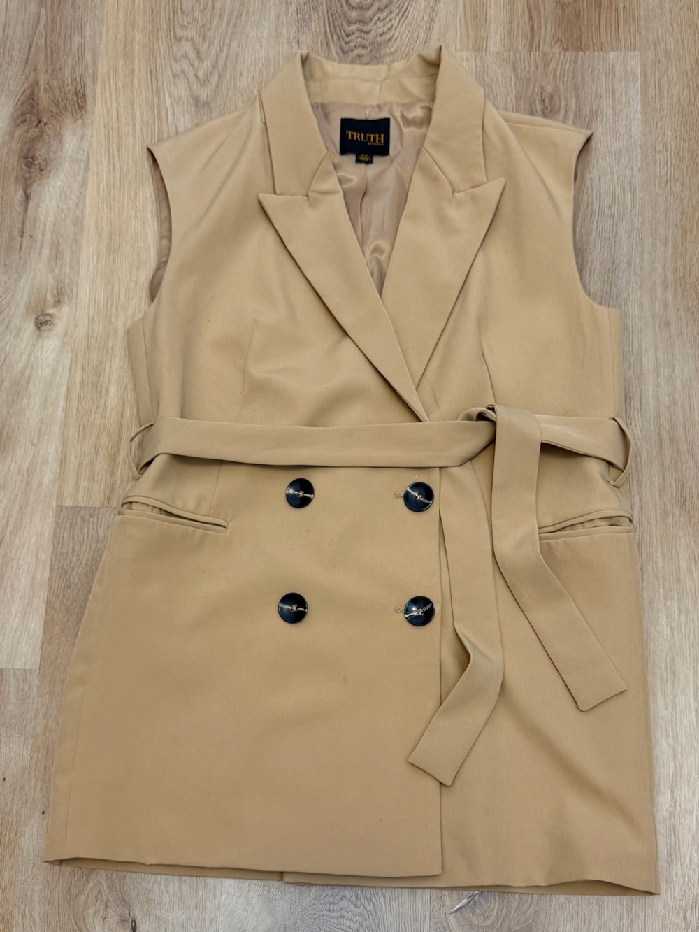 Truth Sleeveless Belted Blazer Mini Dress in Camel